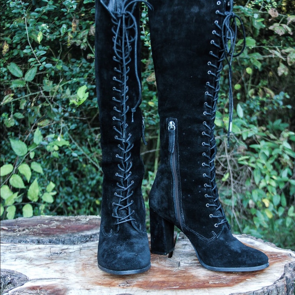 Black Knee High Suede Boots